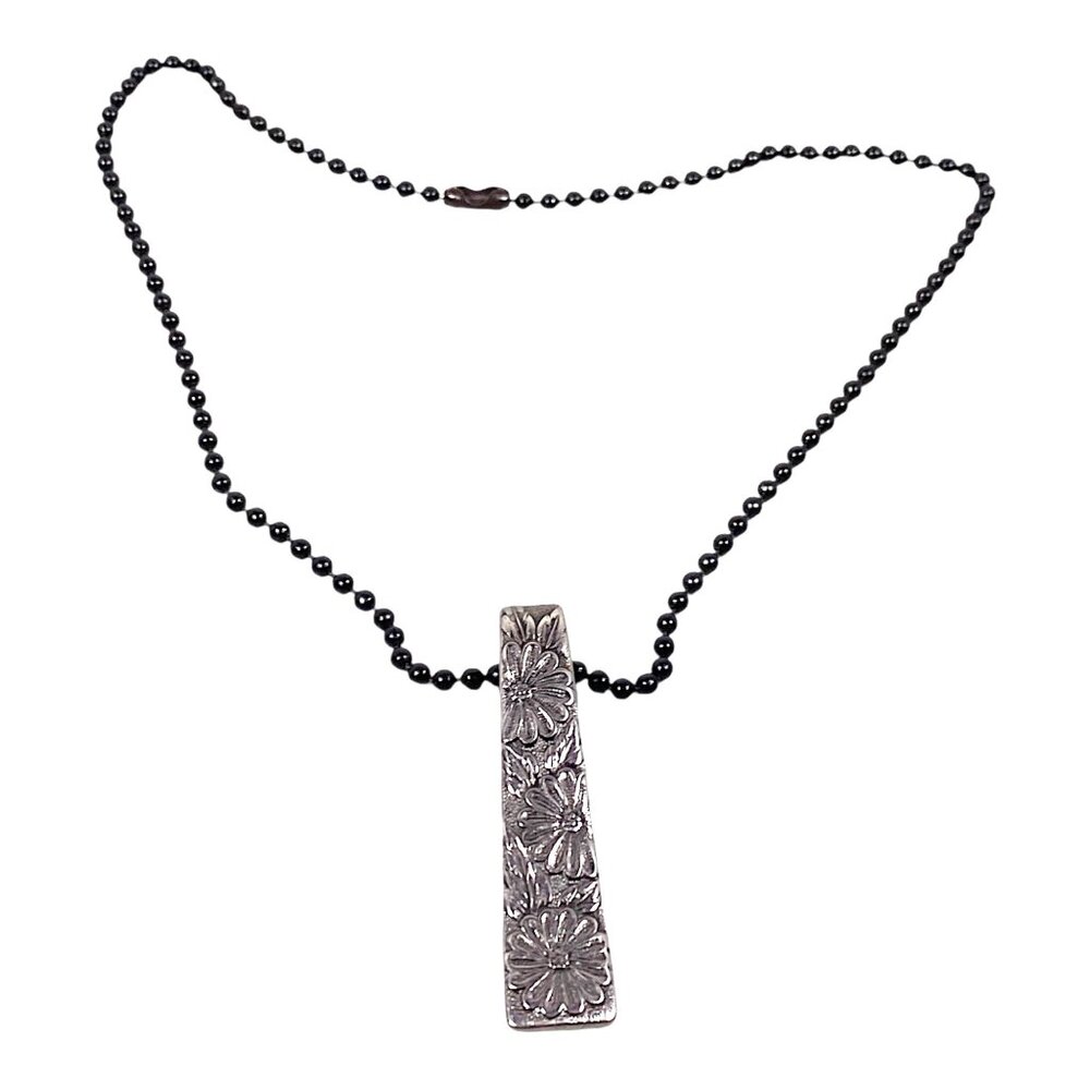 Spoon Handle Pendant Necklace 17" Floral Charm Black Ball Chain Grunge Punk Goth
